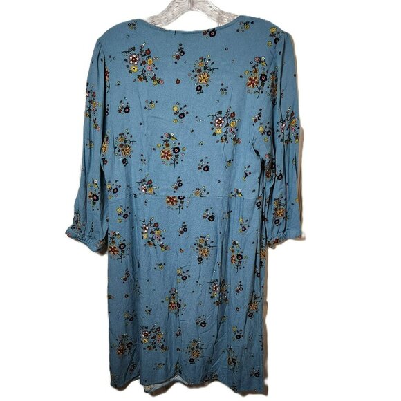 Boden Blue Floral Midi Dress Size 10 | V-Neck 3/4 Sleeve Boho Cottagecore - Picture 3 of 7